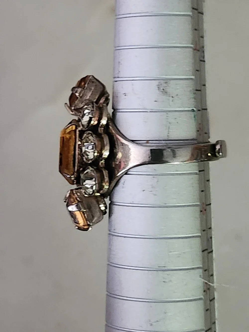 Vtg Amber Crystal Statement Ring